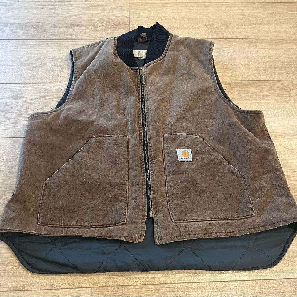 Carhartt Vintage 90s VQ1882 Made in USA Full Zip Canvas Chestnut Vest Size 2XL